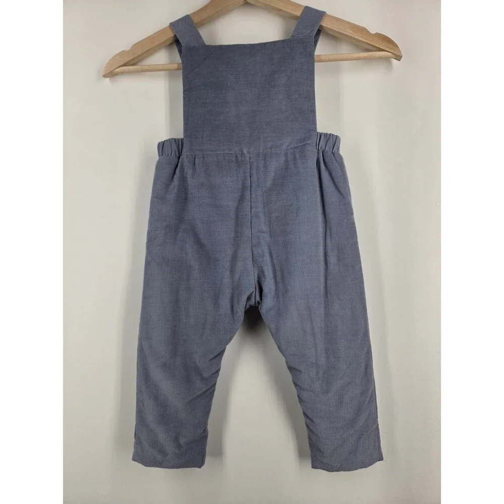 Jacadi Paris Baby Boys 18M Blue Corduroy Lined Overalls Winter Snap Cotton